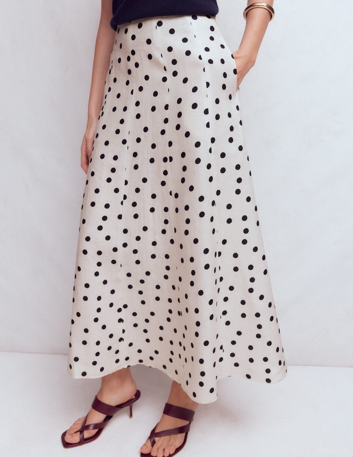Miriam Linen Maxi Skirt-Ivory, Painted Dot