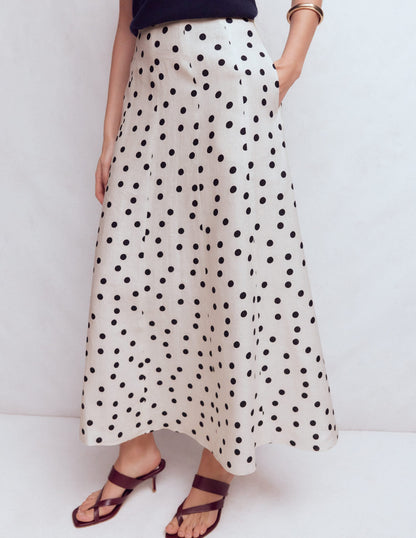 Miriam Linen Maxi Skirt-Ivory, Painted Dot