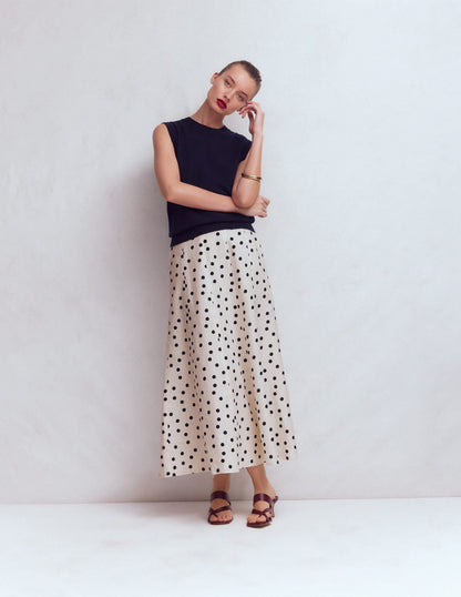 Miriam Linen Maxi Skirt-Ivory, Painted Dot