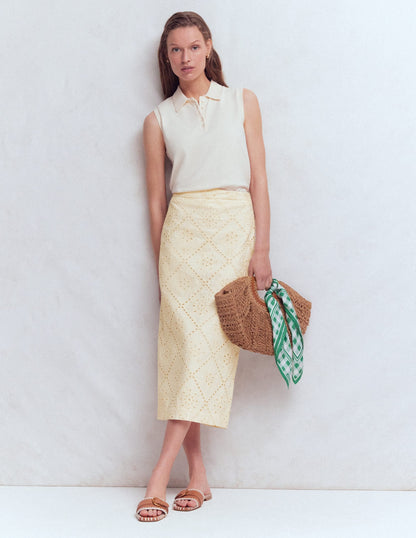 Textured Column Skirt-Ivory Broderie