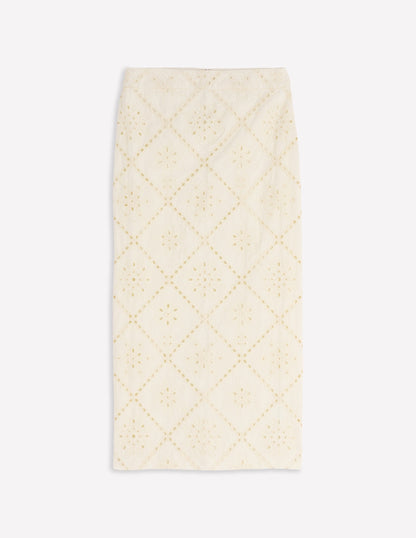 Textured Column Skirt-Ivory Broderie