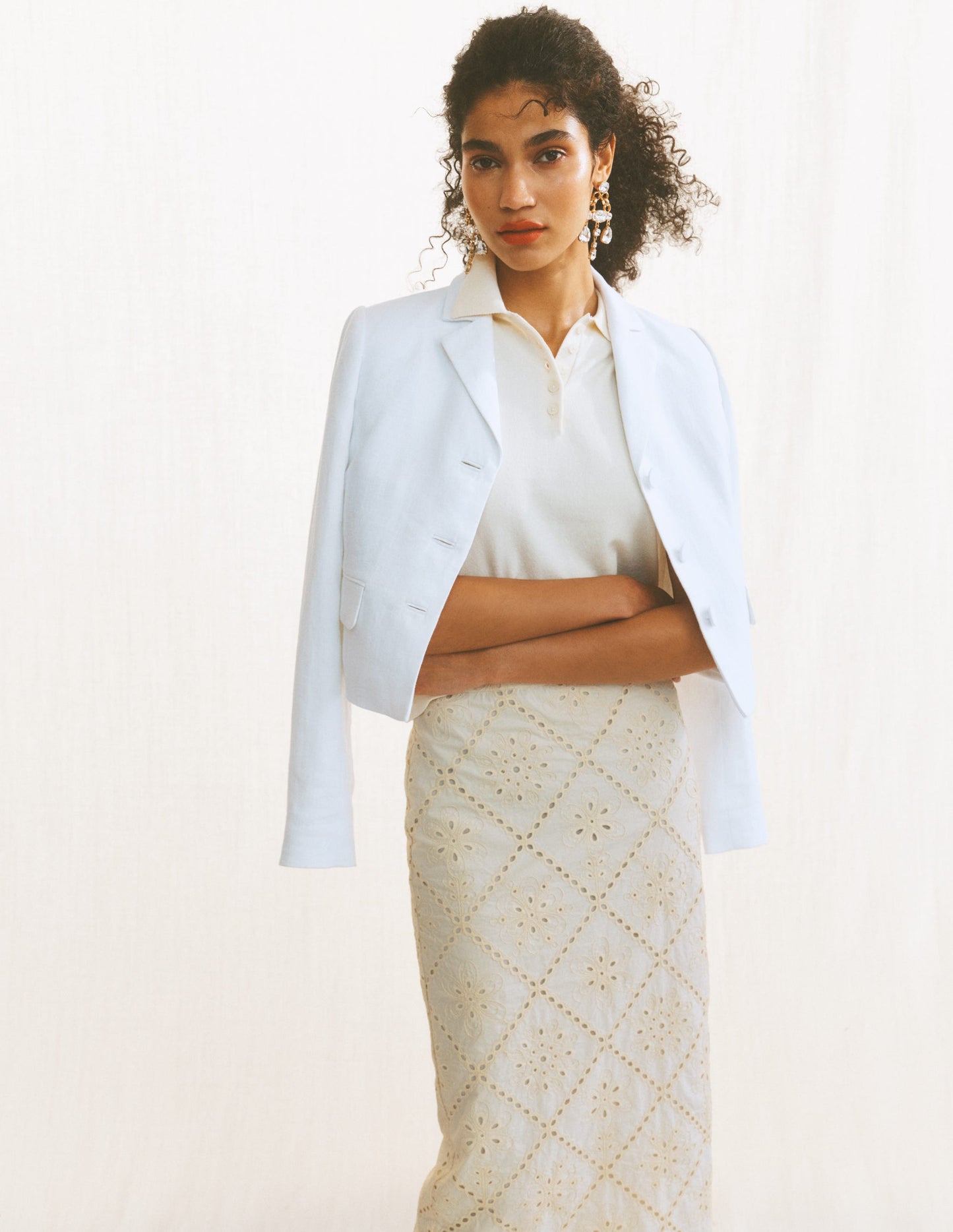 Textured Column Skirt-Ivory Broderie