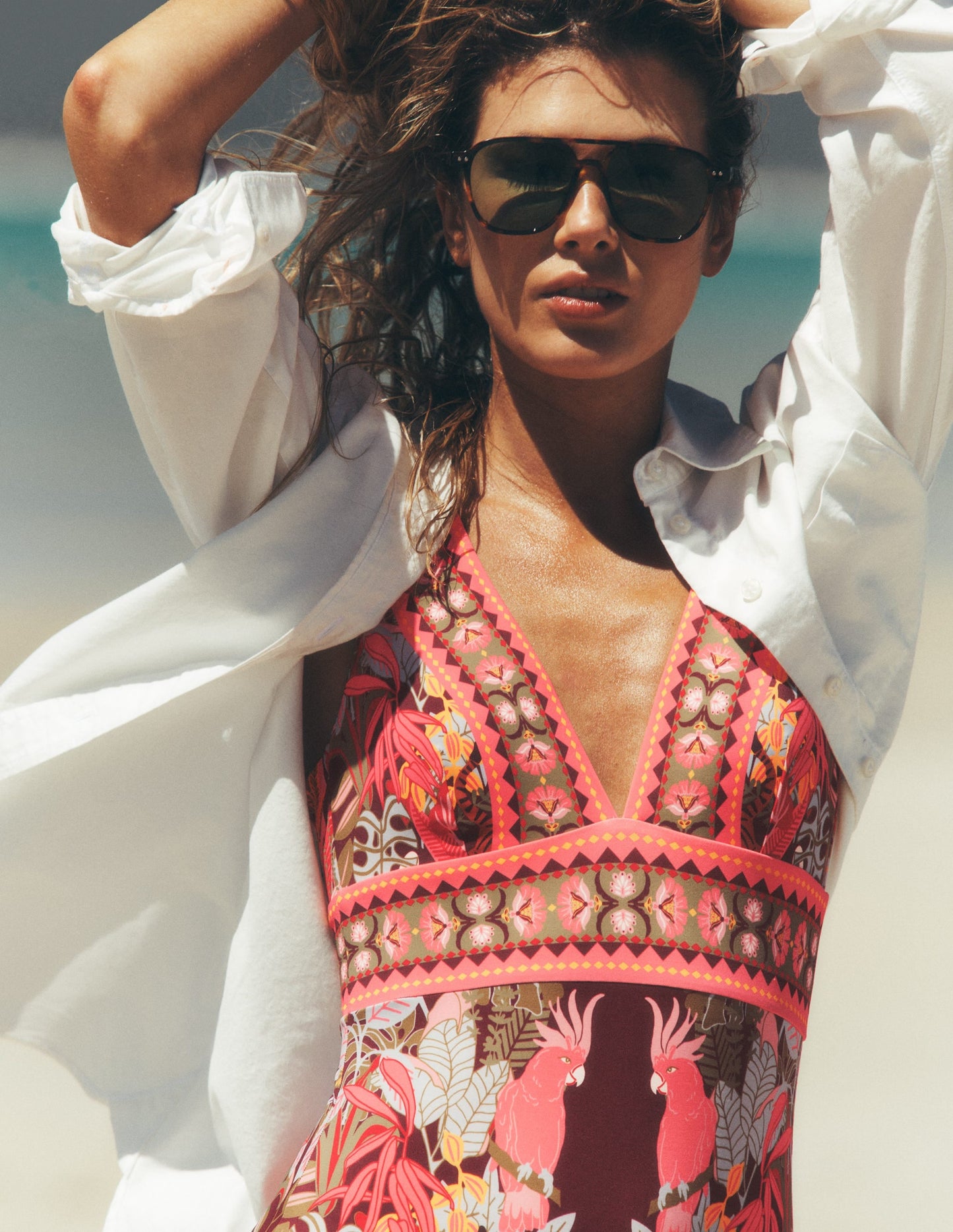 Porto V-neck Swimsuit-Chocberry, Tropical Safari