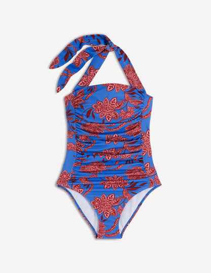 Kythira Ruched Swimsuit-Blue, Elegant Blossom