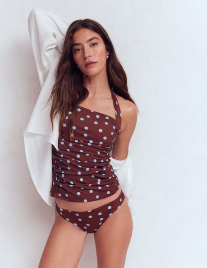 Kythira Ruched Tankini Top-Chocolate and Blue, Dot