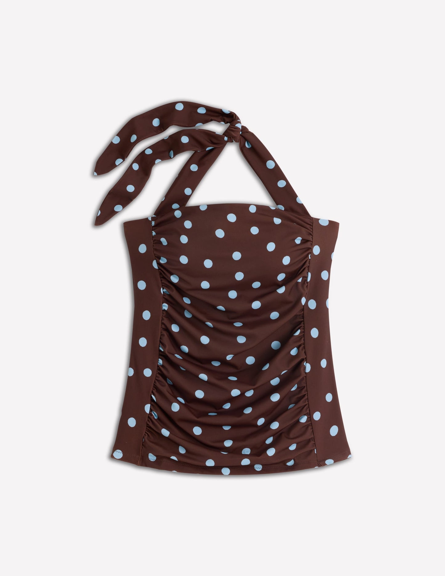 Kythira Ruched Tankini Top-Chocolate and Blue, Dot