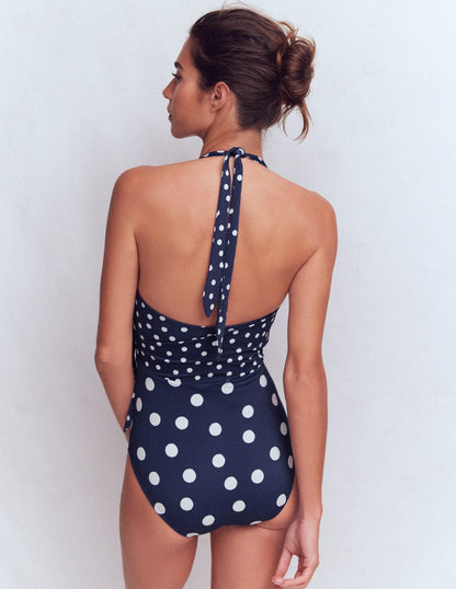 Tilos Tie Side Swimsuit-French Navy, Painted Dot