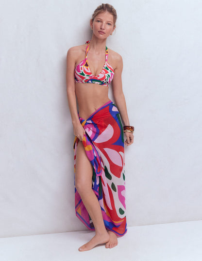 Minori Halter Tie Bikini Top-Multi, Leafy Cascade