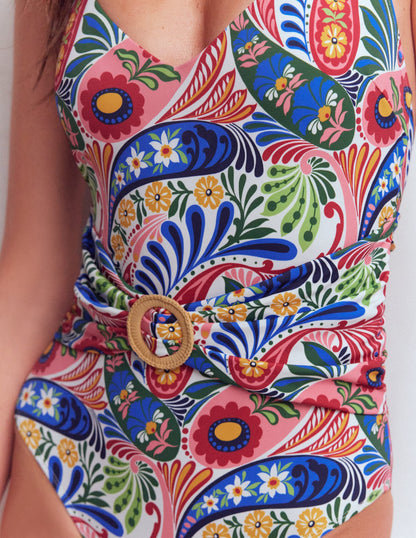 Sorrento Hoop Sash Swimsuit-Multi, Enchanted Paisley