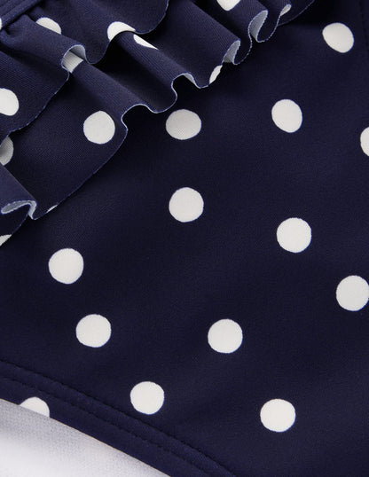 Ruffle Bikini Bottoms-French Navy, Painted Dot
