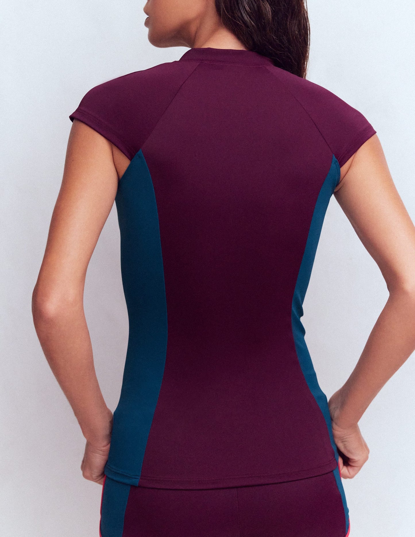 Short Sleeve Rash Guard Top-Purple, Colour block