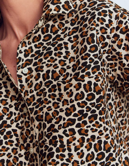 Sadie Relaxed Cotton Shirt-Soft Cream, Leopard Flow