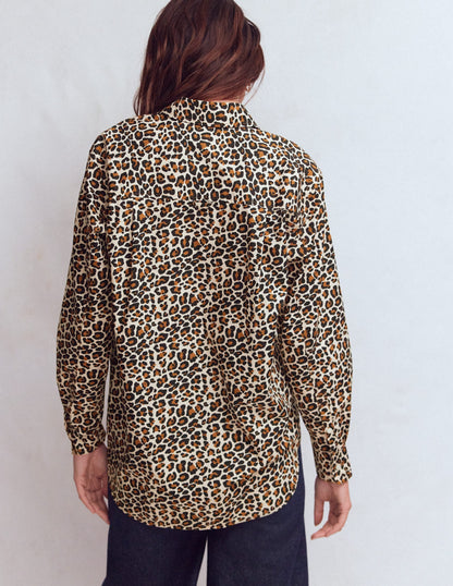 Sadie Relaxed Cotton Shirt-Soft Cream, Leopard Flow