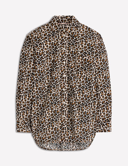 Sadie Relaxed Cotton Shirt-Soft Cream, Leopard Flow