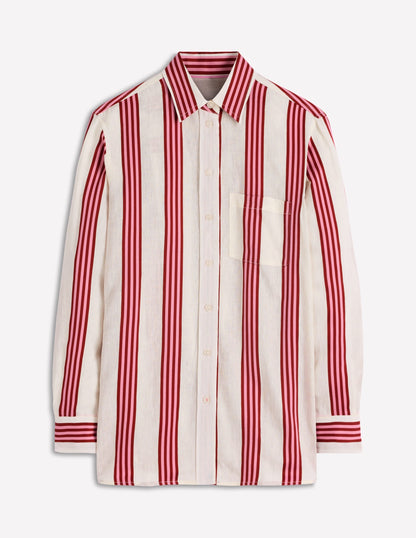 Sadie Relaxed Linen Shirt-Ivory, Brown, Pink Stripe