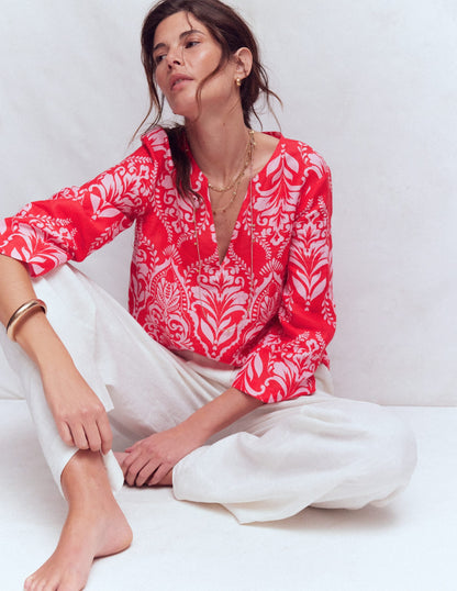 Cleo Linen Top-Red, Ornamental Garden Mono