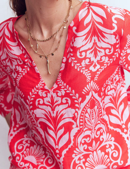 Cleo Linen Top-Red, Ornamental Garden Mono