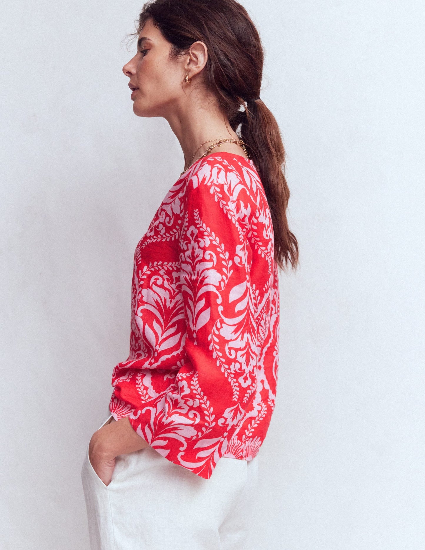 Cleo Linen Top-Red, Ornamental Garden Mono