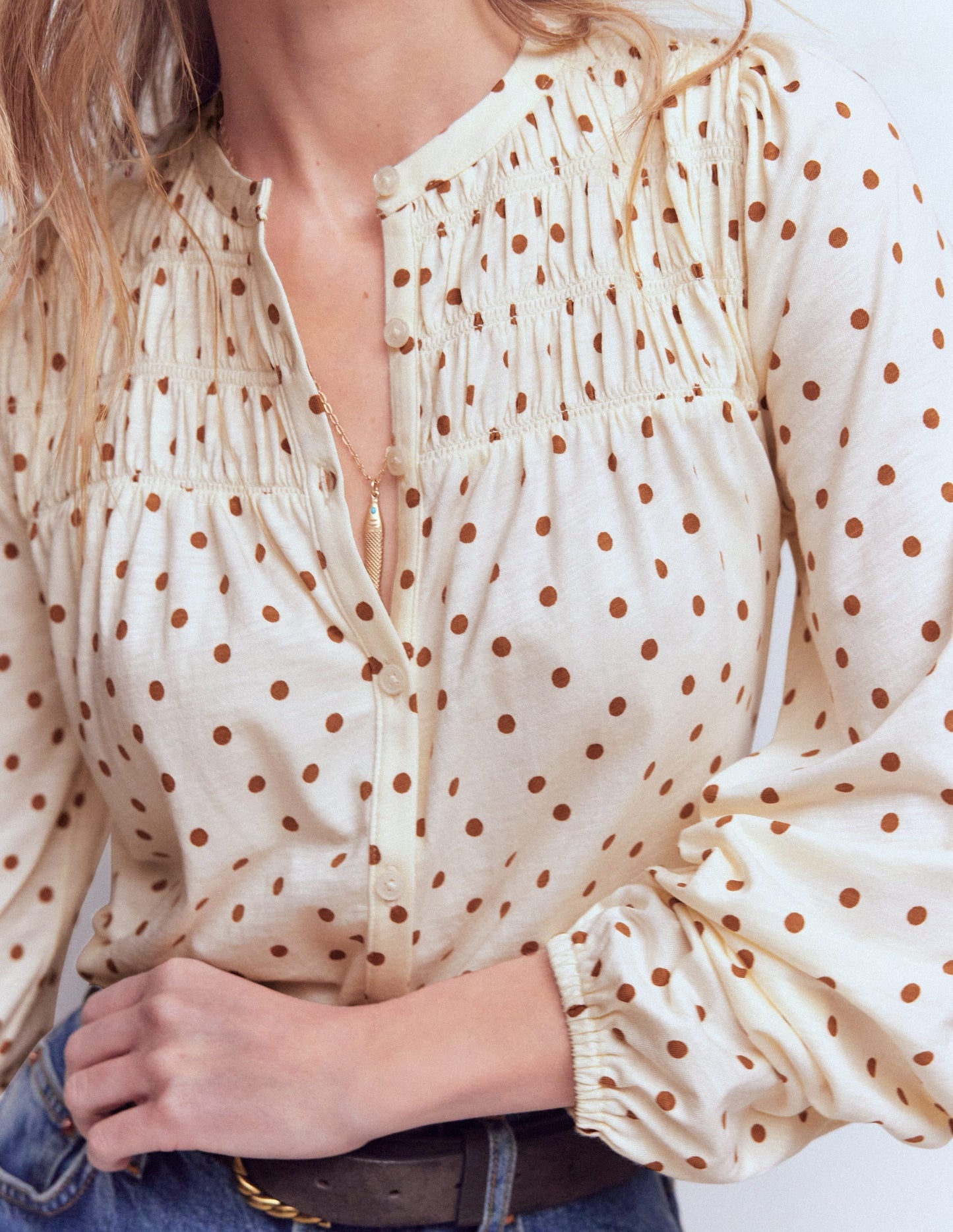 Mya Smocked Jersey Shirt-Ginger, Painted Spot
