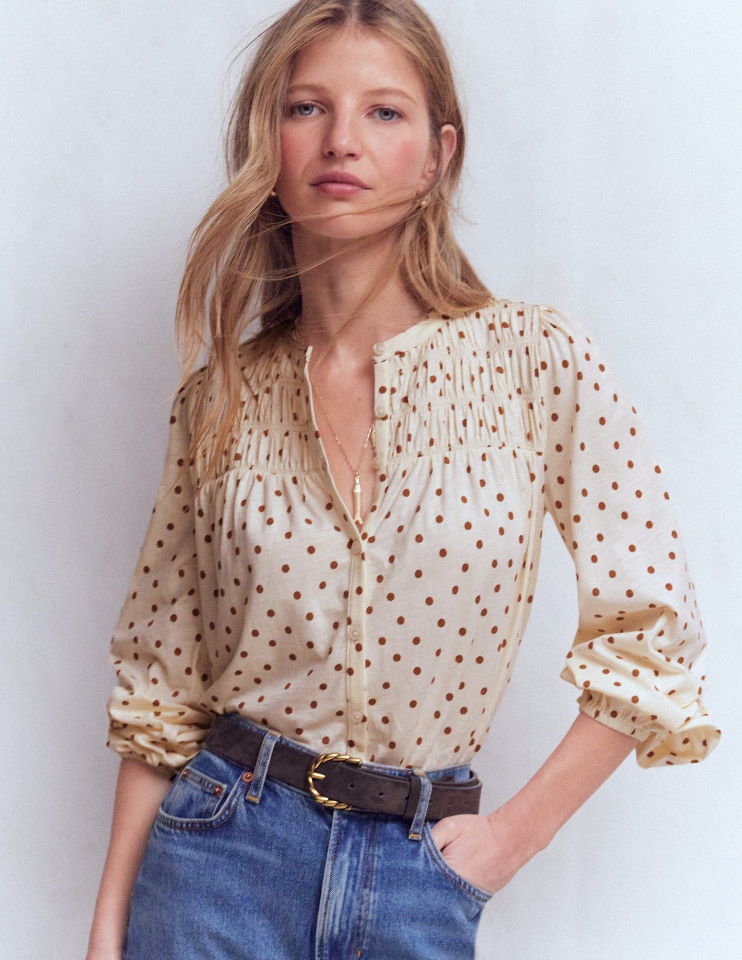 Mya Smocked Jersey Shirt-Ginger, Painted Spot
