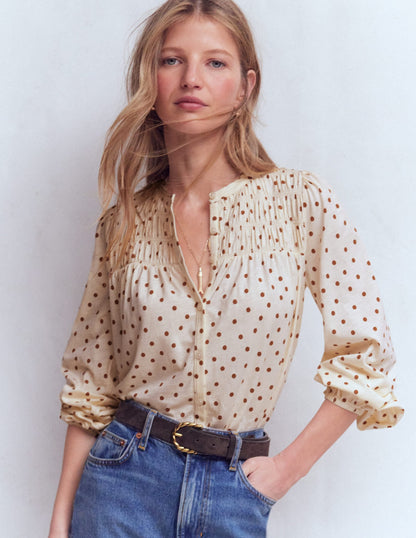 Mya Smocked Jersey Shirt-Ginger, Painted Spot