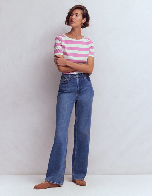 Olivia Short Sleeve Breton-Clover Purple and Ivory Stripe