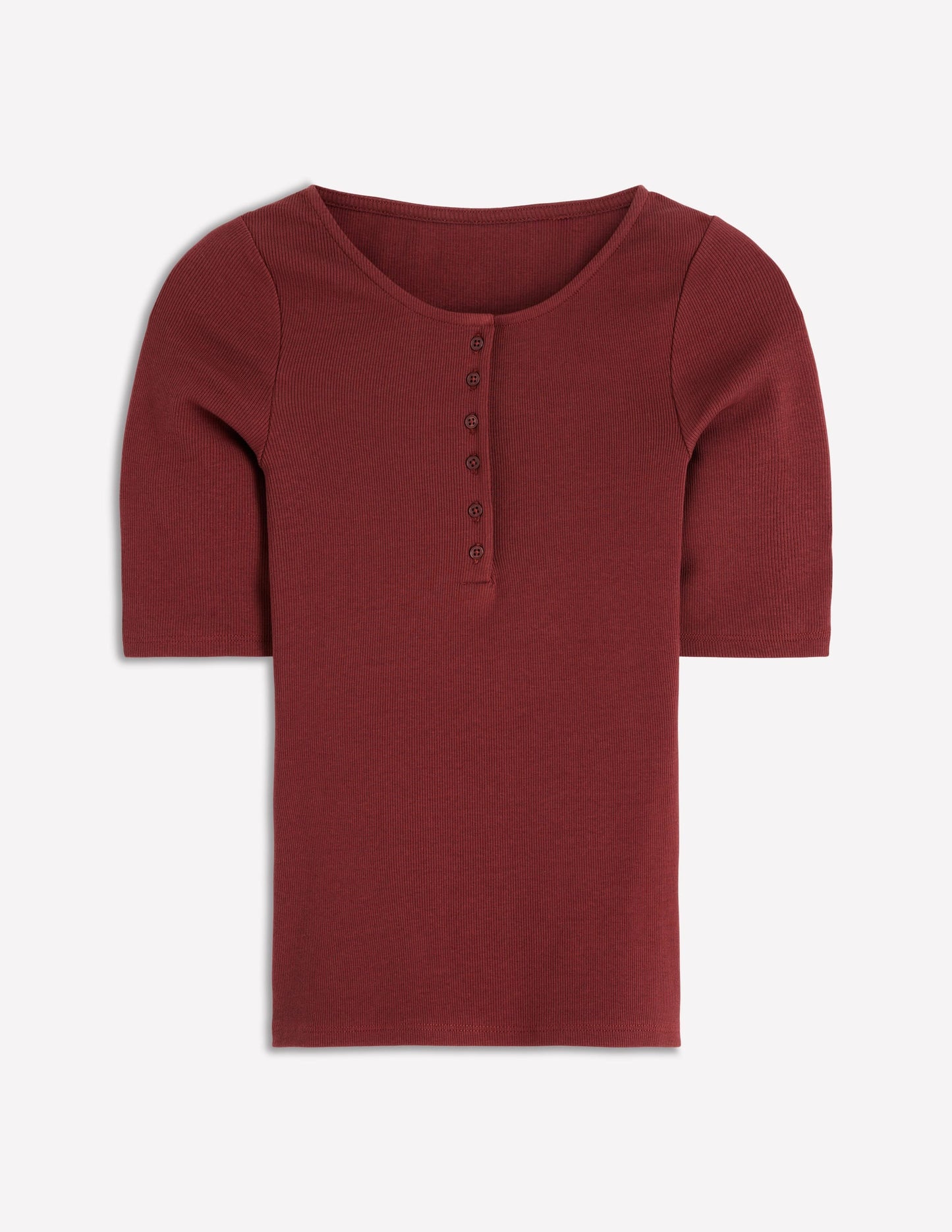 Short Sleeve Rib Henley-Roasted Brown