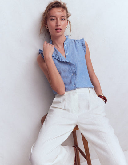 Isabel Sleeveless Linen Top-Chambray