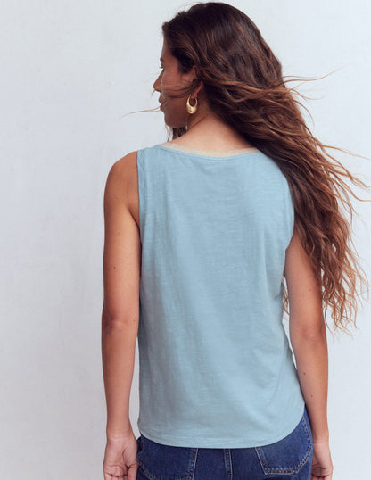 Metallic Trim Scoop Neck Vest-French Blue