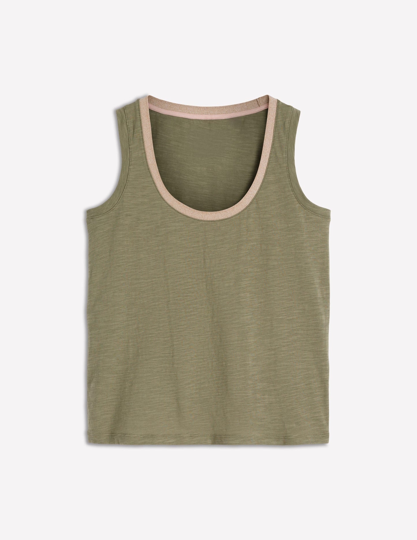 Metallic Trim Scoop Neck Vest-Larch Green