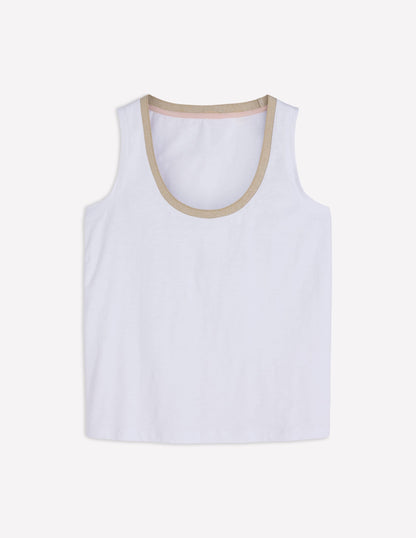 Metallic Trim Scoop Neck Vest-White