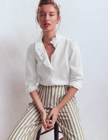 Isabel Ruffle Linen Shirt-White