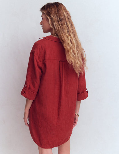 Longline Double Cloth Shirt-Kiln Orange