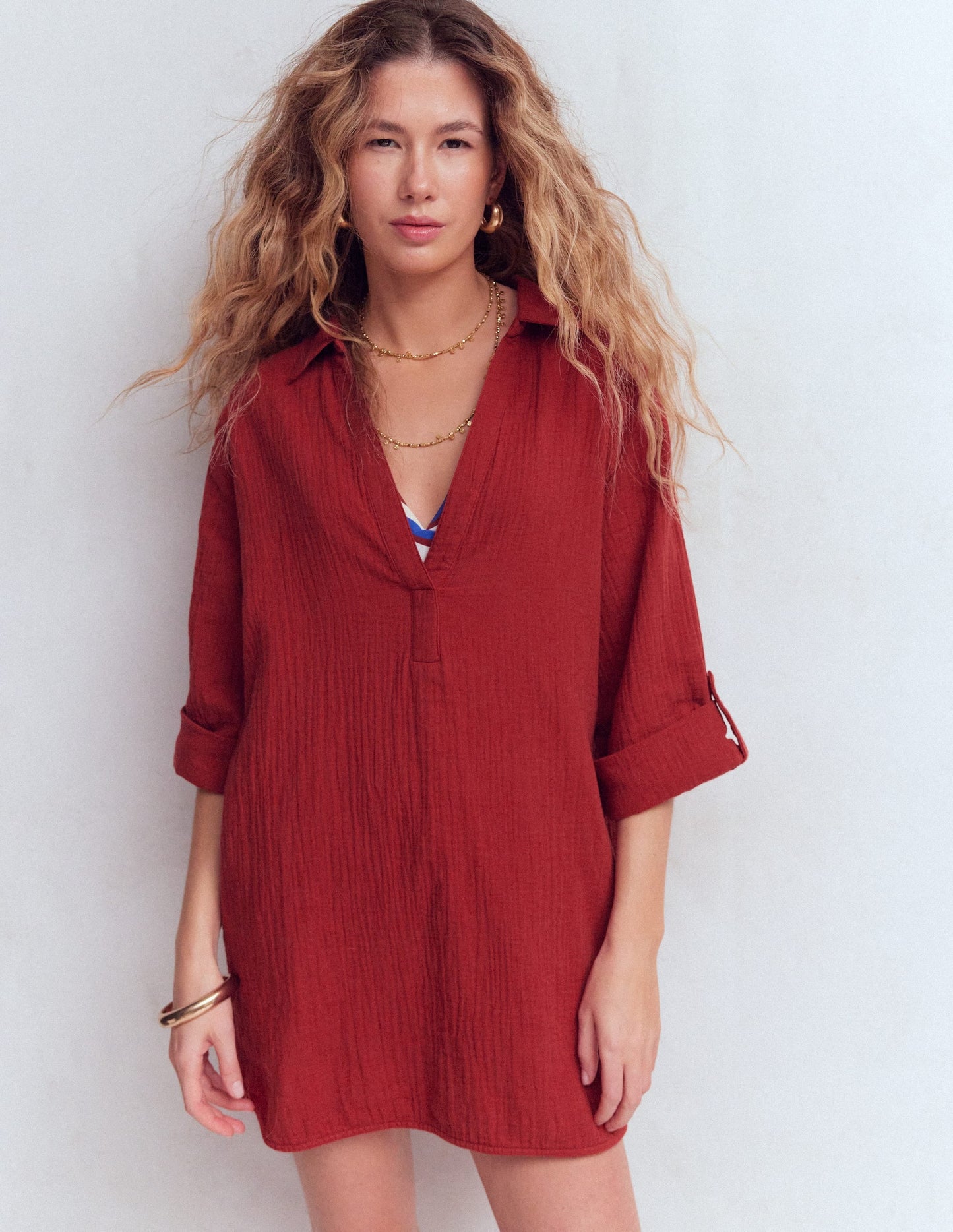 Longline Double Cloth Shirt-Kiln Orange