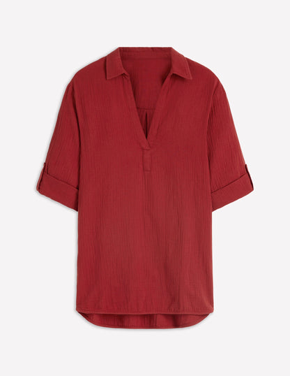 Longline Double Cloth Shirt-Kiln Orange