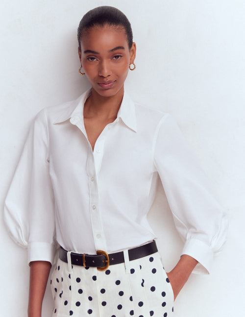 Puff Sleeve Oxford Shirt-White