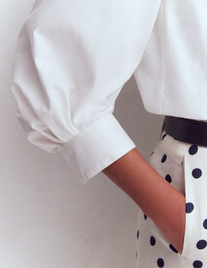 Puff Sleeve Oxford Shirt-White