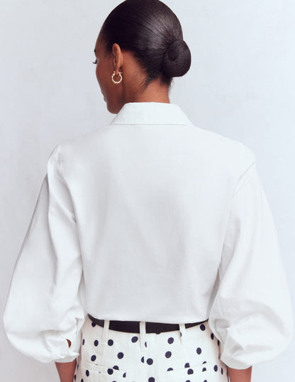 Puff Sleeve Oxford Shirt-White