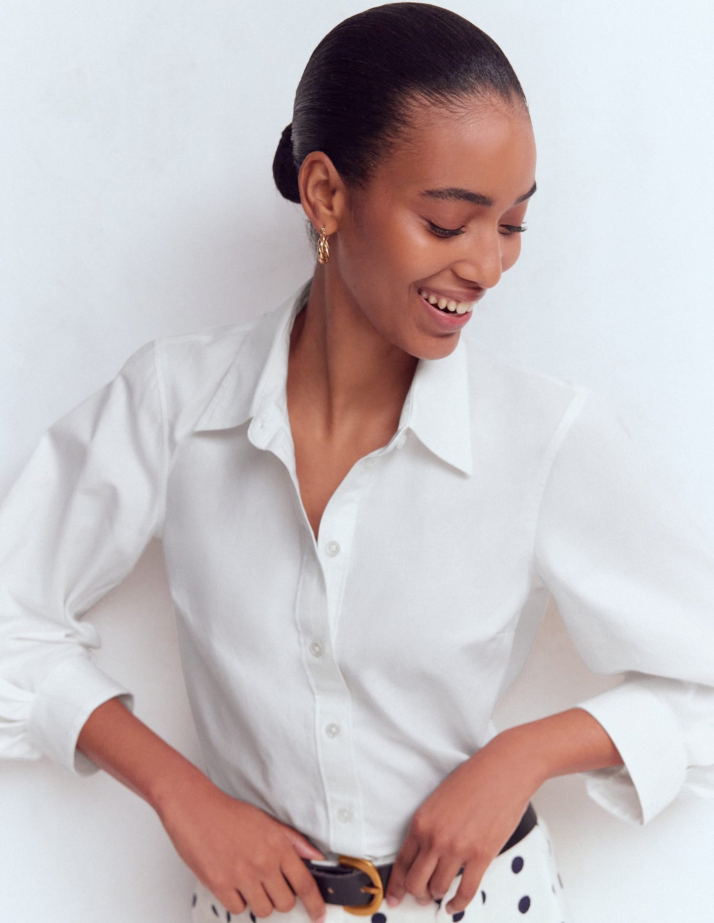 Puff Sleeve Oxford Shirt-White