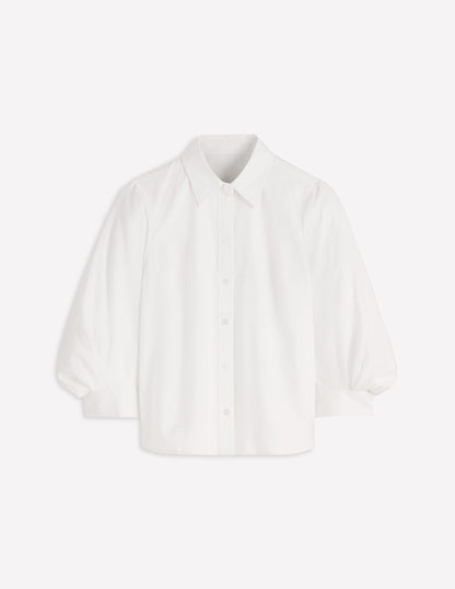 Puff Sleeve Oxford Shirt-White