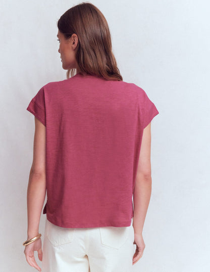 Nina Embroidered Notch T-shirt-Malaga, Formica Pink