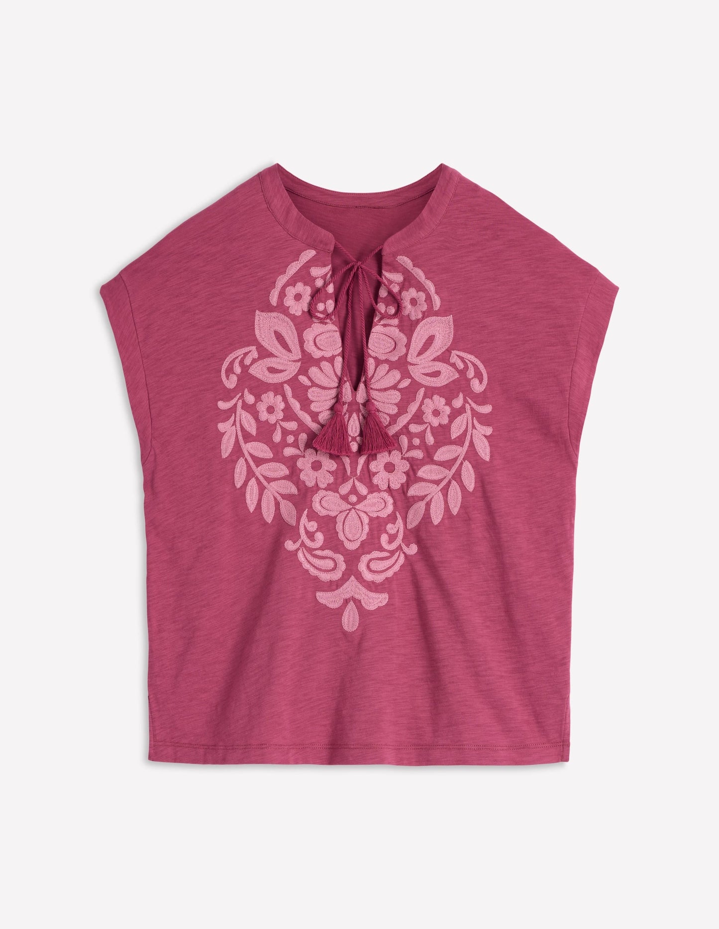 Nina Embroidered Notch T-shirt-Malaga, Formica Pink