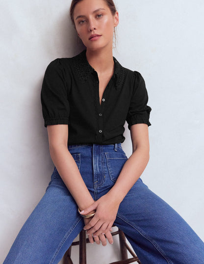 Nessa Broderie Collar Blouse-Black