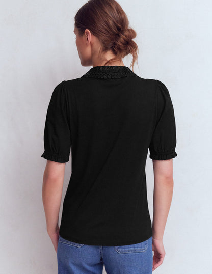 Nessa Broderie Collar Blouse-Black