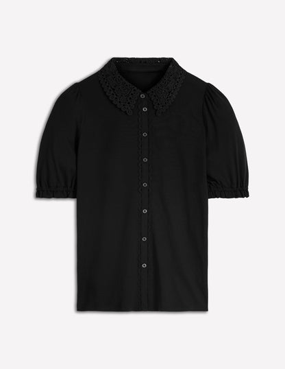 Nessa Broderie Collar Blouse-Black