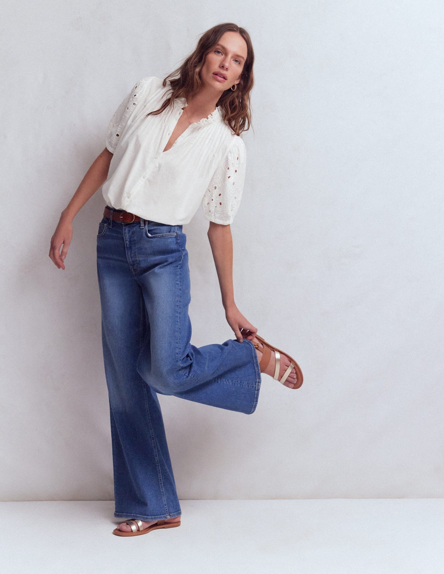 Cutwork Puff Sleeve Top-White