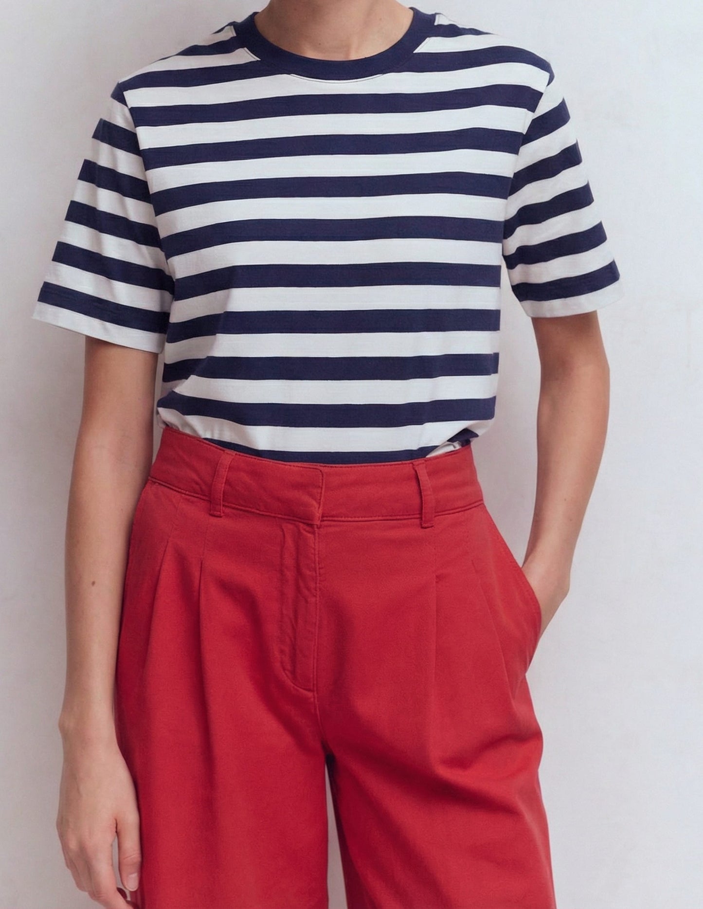 Relaxed Cotton T-shirt-Navy and Ivory Stripe