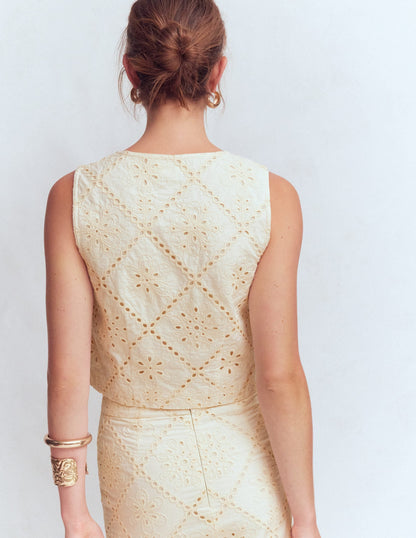 Andrea Cotton Shell Top-Ivory broderie