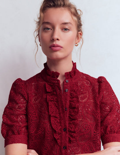 Sasha Short Sleeve Lace Top-Pomegranate