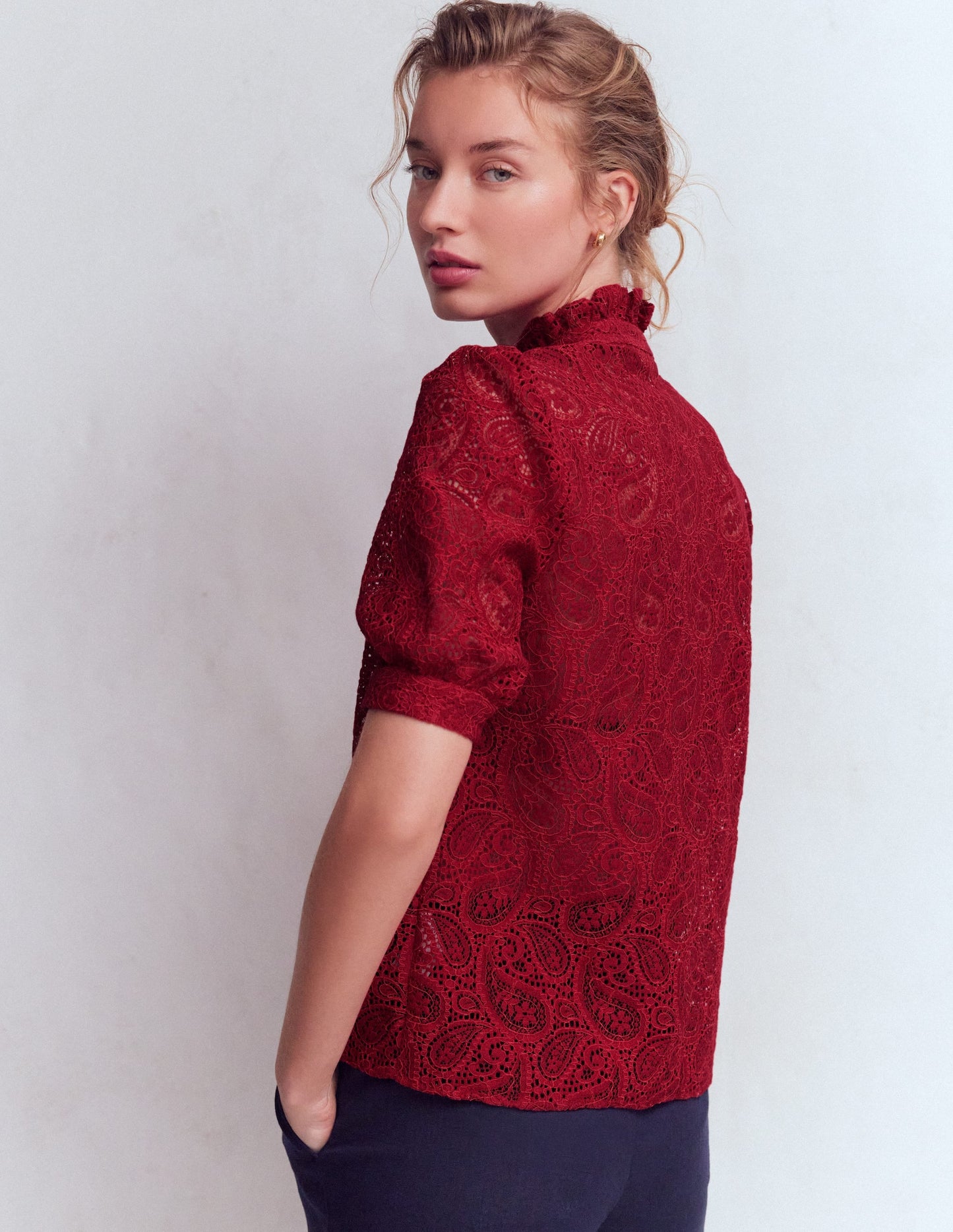Sasha Short Sleeve Lace Top-Pomegranate